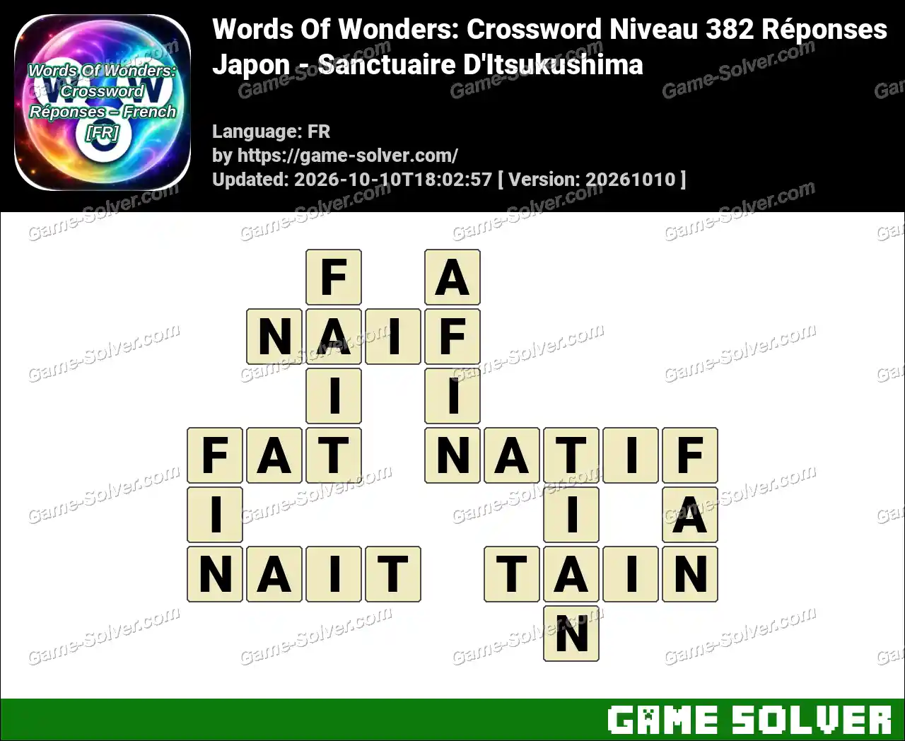 Words Of Wonders: Crossword Niveau 382 Réponses – Japon – Sanctuaire D’Itsukushima